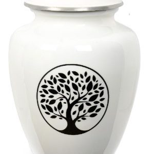 Pompes Funèbres Grosso : Urne alu blanche arbre de vie Ø19x25.5 4