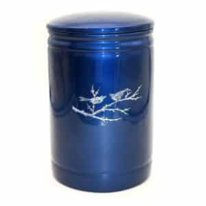 Pompes Funèbres Grosso : Urne nacrée oiseaux branche Ø17x27cm 5l