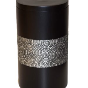 Pompes Funèbres Grosso : Urne noire spirales bois manguier Ø15x25 3l