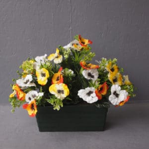 Pompes Funèbres Grosso : Jardinière face pensées N25 jaunes 28cm(hauteur)x37cm(largeur)
